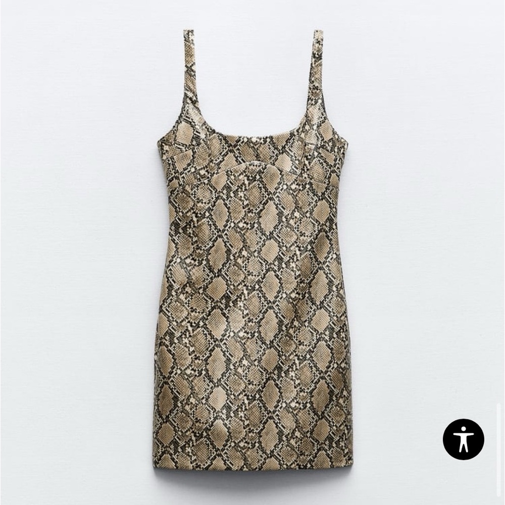 ZARA Faux leather snake skin print dress size M